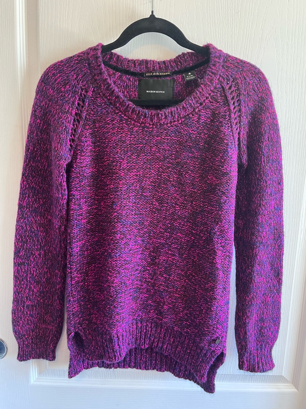 Maison Scotch Star de la Saison Metallic Knit Mohair Blend Sweater Pink Purple